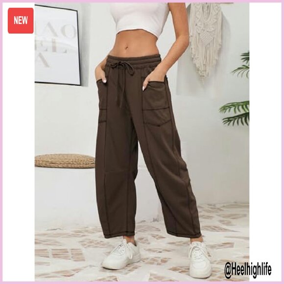 Wide Leg Sweatpants with Drawstring Waist & Pockets - Cotton Blend Lounge Pants - Picture 4 of 8